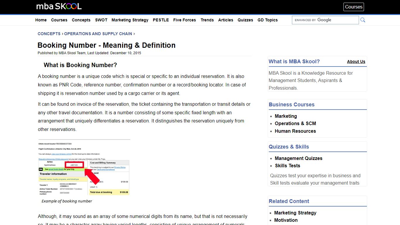 Booking Number - Meaning & Definition | MBA Skool